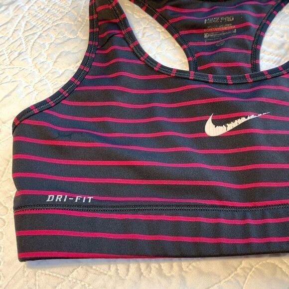 Nike Dri Fit Stripe Swoosh Activewear Racerback Sports Bra Black & Red Small - Picture 4 of 6